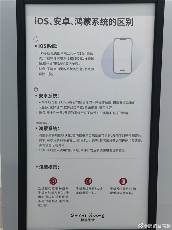 鸿蒙系统不是安卓!华为店晒鸿蒙与iOS、安卓区别:优缺点一目了然
